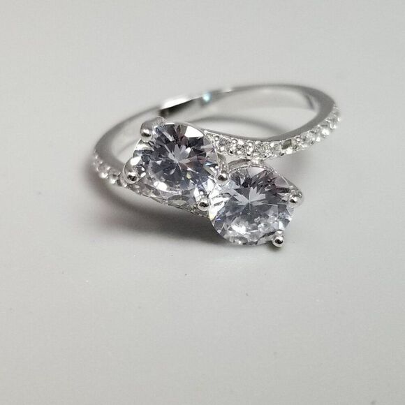 Vintage Sterling Silver CZ Bypass Style Ring, Size 6 Band, Missing Stone, Estate - Picture 8 of 9